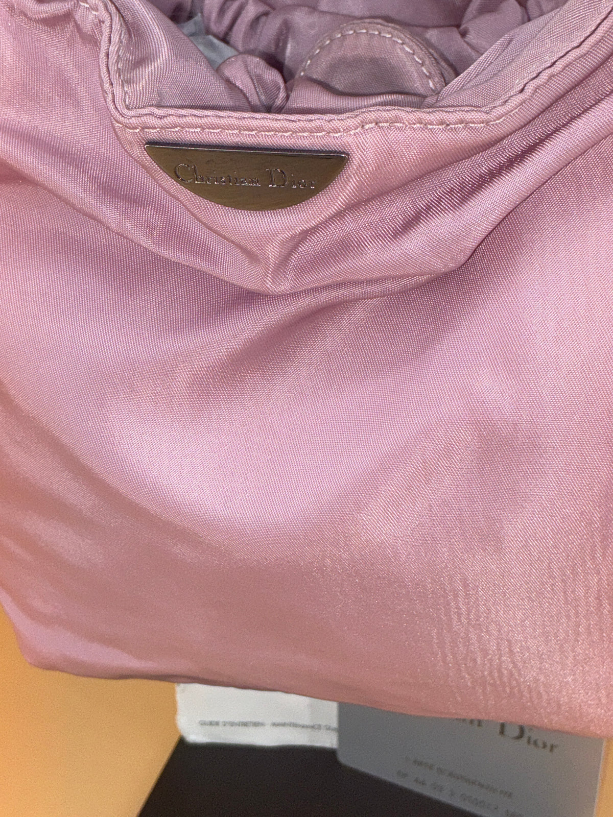 Christian Dior Mini Pouch Bag – Vintage Blush Pink Satin with Resin Beaded Handle