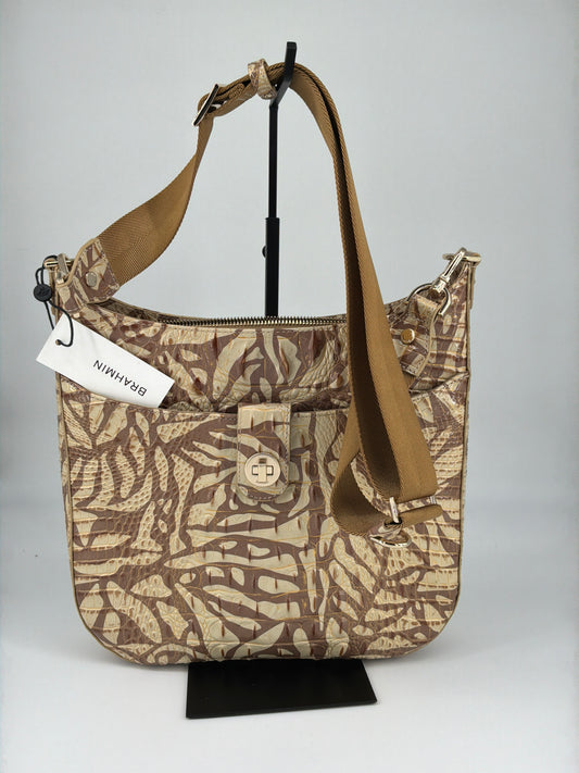 Brahmin Melbourne Croc-Embossed & Animal Print Leather Hobo Bag – Brown / Pecan