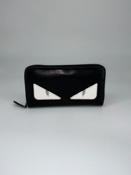 Fendi Monster Eyes Zip-Around Wallet – Black Calfskin