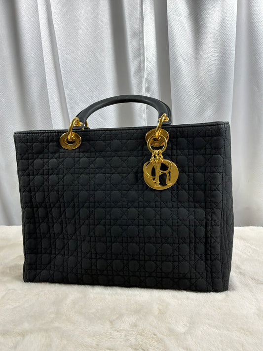Christian Dior Vintage Black Cannage Quilted Lady Dior Tote Bag