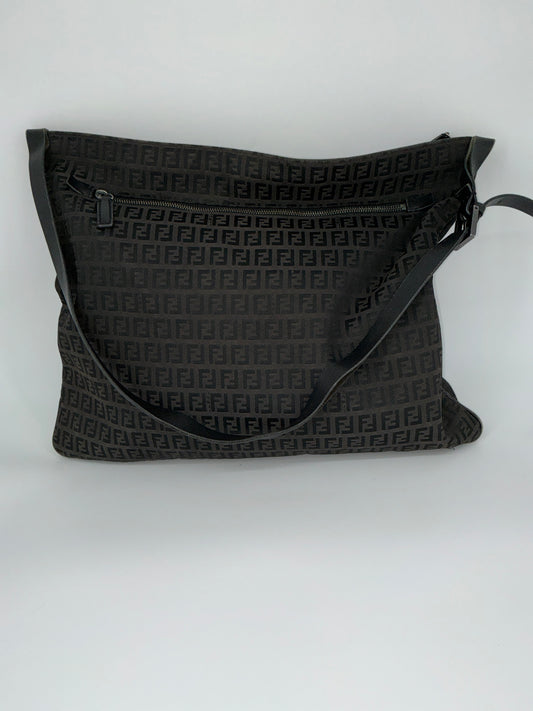 Fendi FF Zucca Shoulder Tote Bag – Vintage Black Canvas, 1990s
