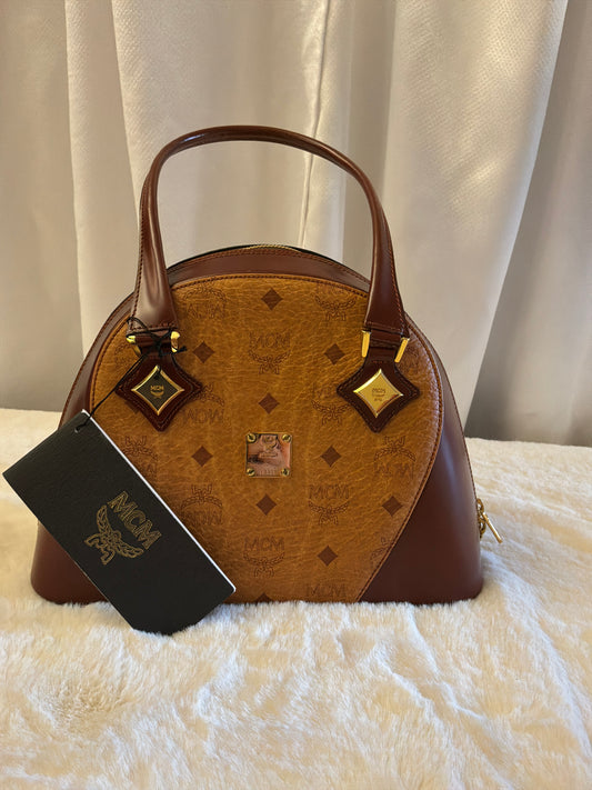 MCM Vintage Visetos Two-Tone Dome Satchel Bag