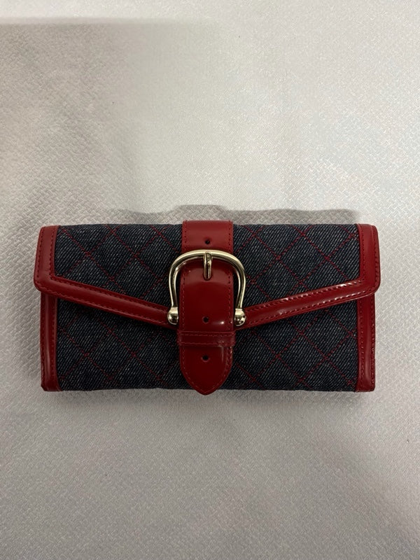 Burberry Haymarket Check Continental Wallet Red Leather Trim – Excellent