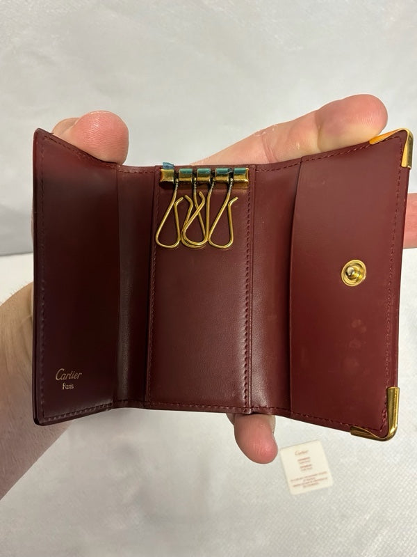 Cartier Must de Cartier Card Holder, Burgundy Leather – Like New