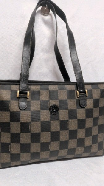 Fendi Checkerboard Tote Bag, Black and Brown Canvas – Excellent