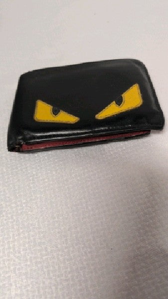 Fendi Monster Bifold Wallet, Black Leather – Shows Wear