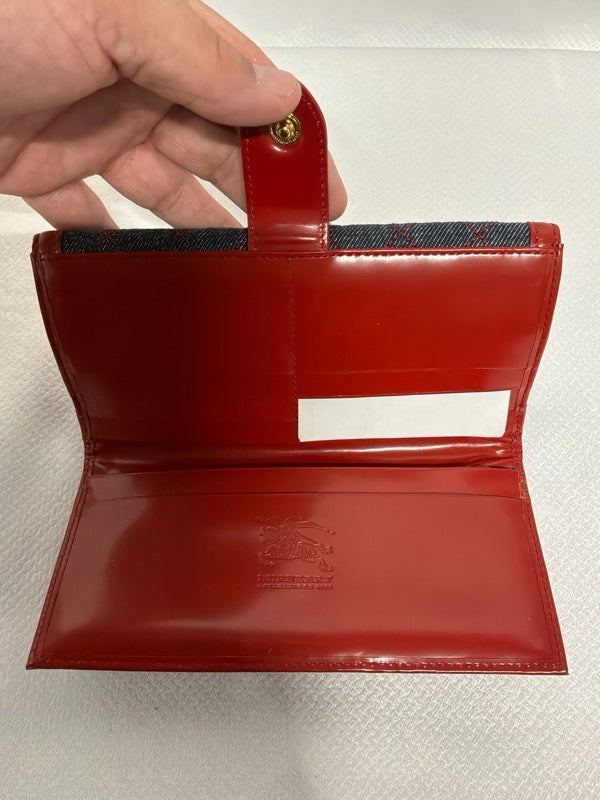 Burberry Haymarket Check Continental Wallet Red Leather Trim – Excellent