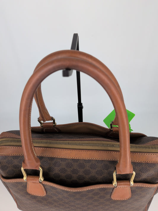 Celine Vintage Macadam Top Handle Satchel – Brown & Tan